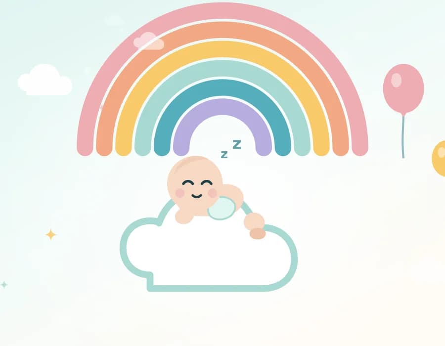 Bulutun üzerinde uyuyan bebek illüstrasyonu — Minelora Kids yeni sezon